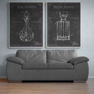 Set of 2 Liquor Prints, Framed Bar Wall Art, Sommelier Gift Print, Chalkboard Whiskey Decanter Print, Wine Wall Art, Framed Wall Art
