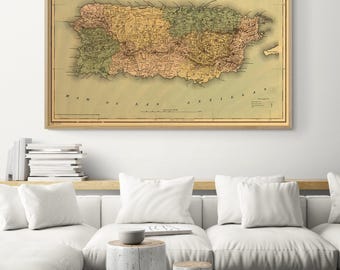 Antique Map of Puerto Rico 1886, Rustic Framed Print