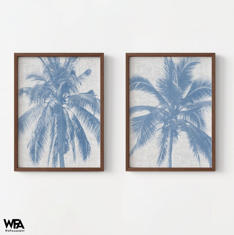 Blue Palm Tree Prints Set of 2 Blue Plants Prints Framed - Etsy