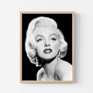 Marilyn Monroe Hollywood Art Print, Black and White Glamour image 6