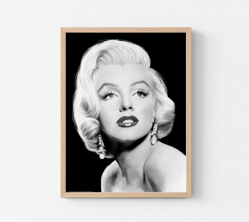 Marilyn Monroe Hollywood Art Print, Black and White Glamour image 6