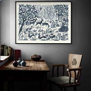 Navy Blue Forest Animals Art Print, Miranda Thomas