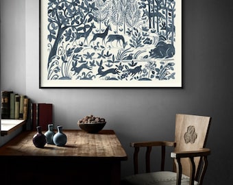 Navy Blue Forest Animals Art Print, Miranda Thomas
