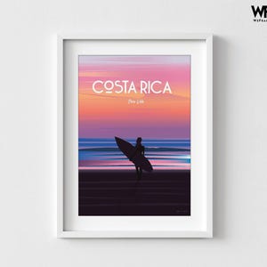 Costa Rica Travel Poster Print, Surfer Wall Art, Framed immagine 1