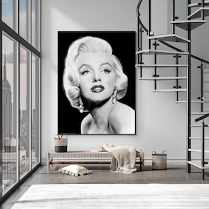 Marilyn Monroe Hollywood Art Print, Black and White Glamour image 1