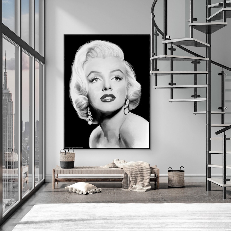 Marilyn Monroe Hollywood Art Print, Black and White Glamour image 1