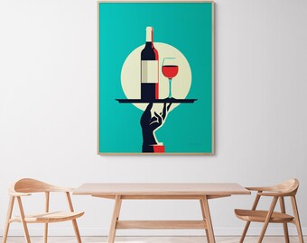 Red Wine Bar Art Print, Modern Wine Glass Painting, Framed Poster