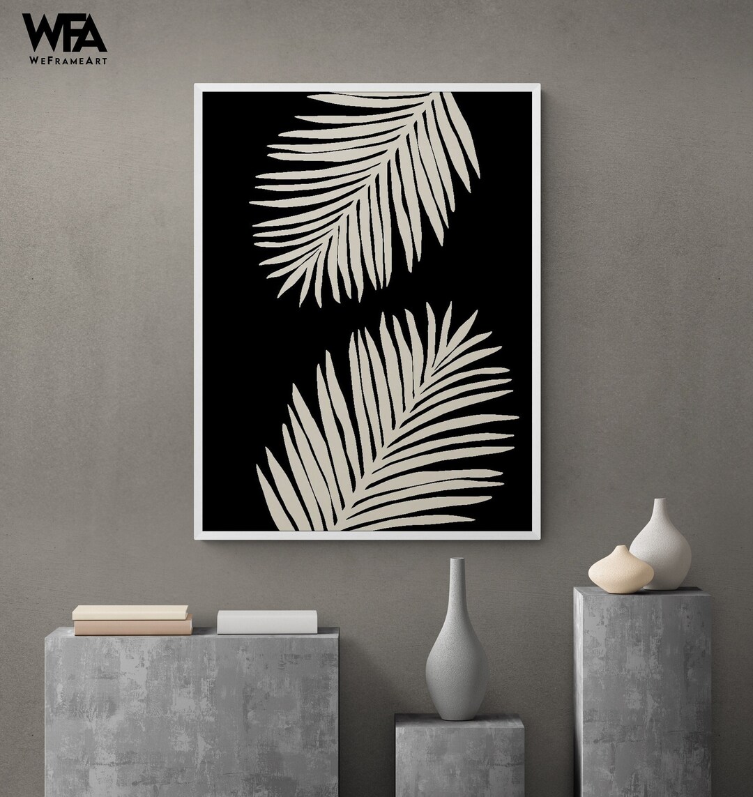 Black and White Palm Leaves Print, Framed Tropical Plants Wall Art ...