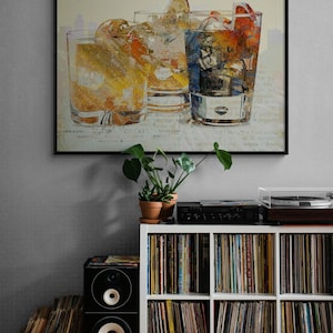 Cocktail Painting Print, Framed Strong Booze Art, Drinking Poster Print, Bar Cart Art, Liquor Wall Art, Happy Our Decor, Framed Wall Art