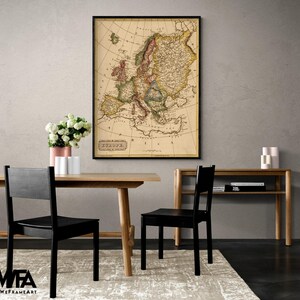Europe 1817, Antique Map Of Europe, Old Continent Poster, Rustic Map Print, Old Map Of Europe, European Office Wall Decor Poster