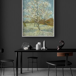 The pink peach tree by Vincent Van Gogh, White Tree Print, Pink Peach Oil Painting Print, Peach Tree Wall Art, Van Gogh Tree Print
