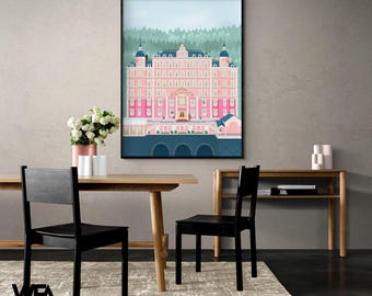 Grand Budapest Hotel Print, Pink Building, Living Room Wall Art