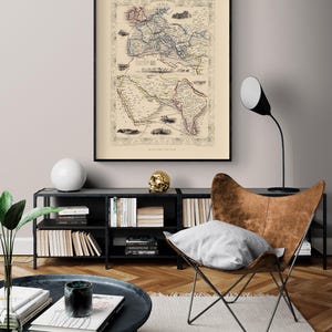 Overland Route To India - Tallis 1851, World History Print, Asian Routes Wall Art, Rustic Extra Large Office Decor Print,India Old Map Print