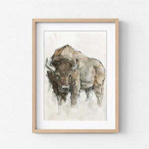 American Buffalo Watercolor Print, Farmhouse Animal Wall Art image 2