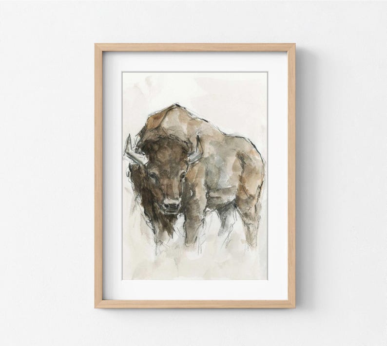 American Buffalo Watercolor Print, Farmhouse Animal Wall Art image 2