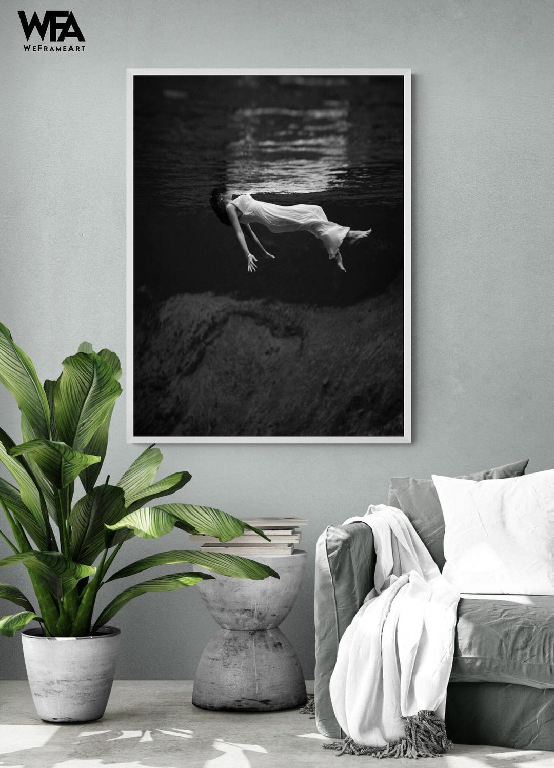 Framed Underwater Woman Photography Print, Black and White Wall Art - Etsy