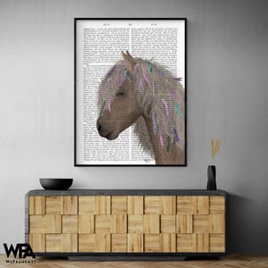 Horse Beige with Ribbons, Small Horse Decor, Pony Poster Gift Idea, Cute Horse Print, Brown Horse Decor, Farmhouse Style Living Room Decor