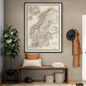 Europe Sweden Norway Denmark - Monin 1839, Rustic Sweden Cabin Wall Decor, Antique Map Of Denmark Print, Norway Poster Wall Art