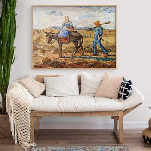 Morning Peasant Couple To Work by Vincent Van Gogh, Sunrise Art Print, Rural Scenery Painting Print, Van Gogh Farm Art, Farmhouse Art Decor
