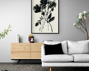 Black Floral Watercolor Art Print, Maya Woods, Delicate Nature