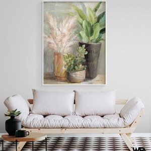 Indoor Garden III by Danhui Nai, Three Plants In Pot Print, Nature Art Print, Plants Oil Painting Print, Nature House Decor, Framed Wall Art