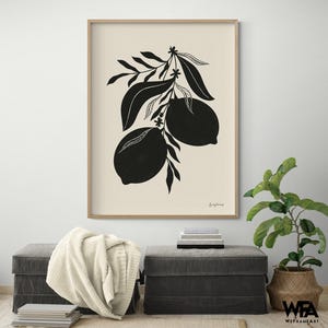 Lemon Silhouette II by Becky Thorns, Citrus Poster Print, Lemon Kitchen Wall Art, Minimalist Fruit Dining Room Decor, Foodie Gift Idea