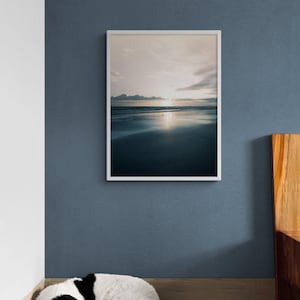 Sunset Beach Photography Print, Framed Sunset Ocean Wall Art, Seaside Landscape Photo, Oversized Coastal Wall Decor