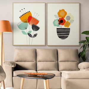 Set of 2 Floral Wall Prints, Framed Botanical Painting Prints, Natural Plants Wall Prints, Framed Wall Art,Oversized Wall Art,Large Wall Art