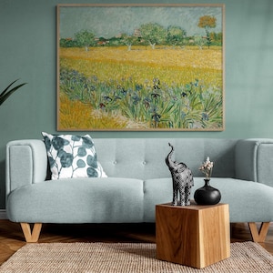 With Irises Near Arles by Vincent Van Gogh, Framed Irises Wall Print, Floral Wall Art, Landscape Wall Decor, Van Gogh Print, Framed Wall Art