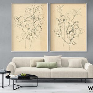 Floral Sketch Print Set, Botanical Line Art, Flower Drawings Decor