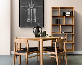 Whiskey Decanter Blueprint Art Print, Framed Bar Decor