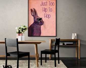 Pink Bunny with Glasses Art Print, Playroom Decor