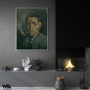 Head of a man by Vincent Van Gogh, Van Gogh Portrait Print, Dark Portrait Print,Men Wall Art,Pipe Oil Painting Print,Van Gogh Painting Print