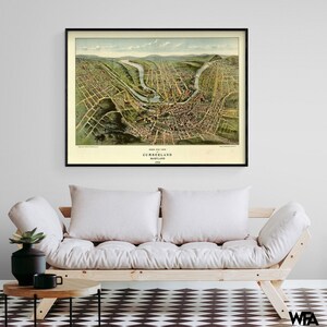 Cumberland-Maryland 1906, Vintage Cumberland MD Poster, Old Map Of Cumberland Print, Birds Eye View Maryland Wall Decor Poster