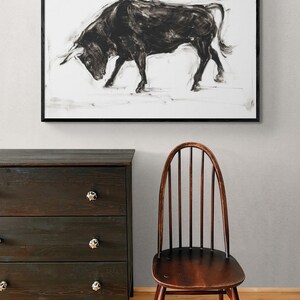 Black and White Bull Print, Framed Rodeo Bull Print, Southwest Wall Art, Western Wall Decor, Cowboy Wall Art, Large Bull Art,Framed Wall Art