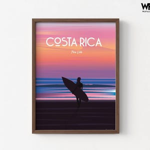 Costa Rica Travel Poster Print, Surfer Wall Art, Framed immagine 4
