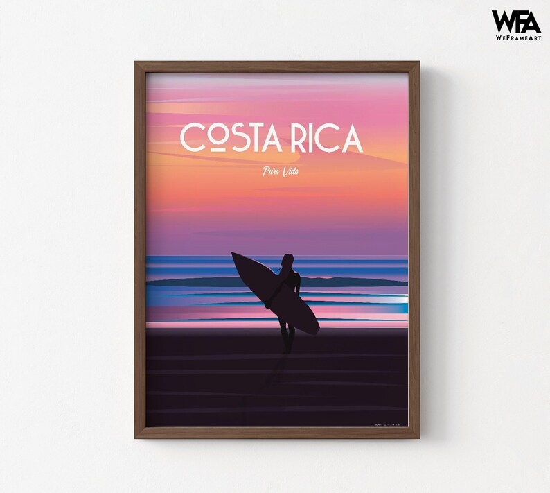 Costa Rica Travel Poster Print, Surfer Wall Art, Framed immagine 4