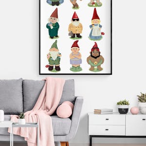 Garden Gnomes by Hanna Melin, Gnomes Illustration Cute Poster, Lady Gnome Artwork Poster, Garden Inspired Home Decor Idea