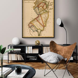 New Jersey 1817 by Vintage Maps, Antique Map Of New Jersey, History Teacher Office, American Map Poster Home Office Decor, Principal Office