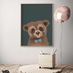 Baby Bear II by Valerie Wieners, Cute Teddy Bear Poster Print, Bear With Glasses Kids Decor, Gender Neutral Nursery Wall Art Poster