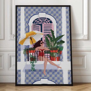 Balcony Sunbather – Mediterranean Summer Illustration Art Print