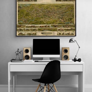 Webster-Massachusetts 1892, Antique Webster Poster, Massachusetts Rustic House Decor, Webster MA Poster, Old Webster Map Poster Print