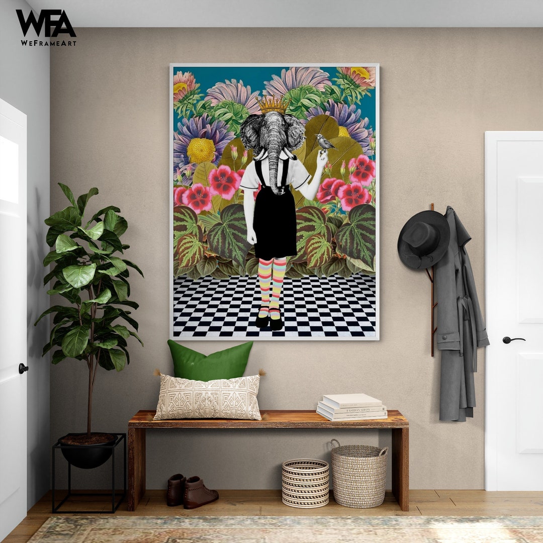 Surrealist Wall Art Print, Framed Jungle Wall Art, Elephant Wall Decor