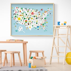 Fun USA Map, Kids Playroom Decor, Kids Room Wall Art, Children&#39;s Room Decor, Colorful Nursery Decor, Amazing Nursery Wall Art,USA Map Poster