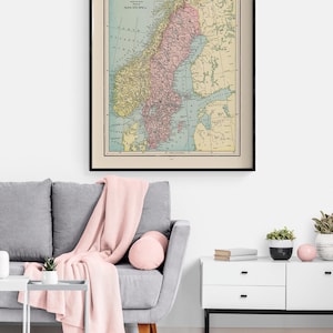 Europe Sweden Norway - Cram 1892, Antique Map Of Sweden, Norway Map Print, Educational Classroom Decor, Old Map Of Norway Print