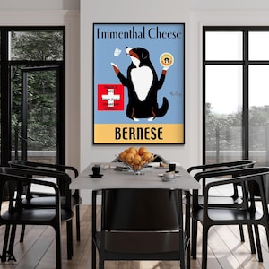 Bernese Mountain Dog Print Idea, Switzerland Dog Cute Poster Print, Foodie Cheese Lover Poster Print, Restaurant Entryway Decor