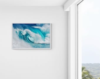 Crashing Wave Print, Blue Ocean Photography, Framed Beach Wall Art