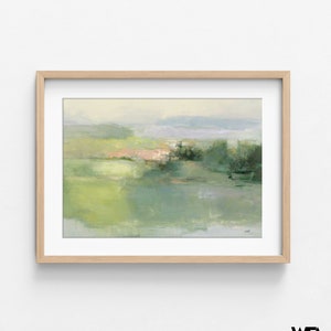 Gentle World by Julia Purinton, Green Watercolor Painting Print, Soft Green Art, Watercolor Landscape Print, Green Nature Painting image 3