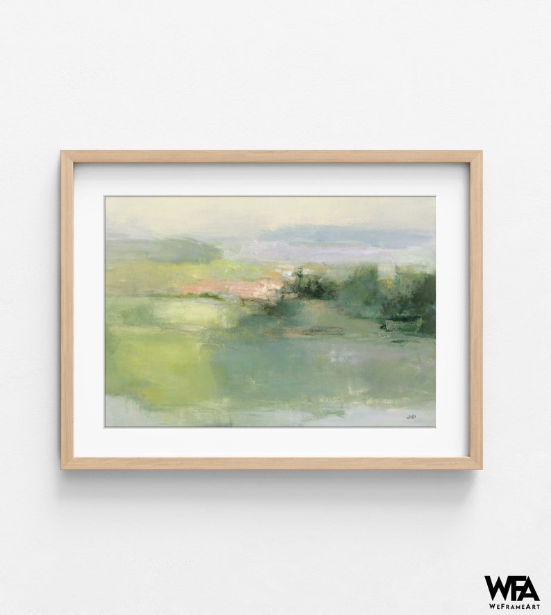 Gentle World by Julia Purinton, Green Watercolor Painting Print, Soft Green Art, Watercolor Landscape Print, Green Nature Painting image 3