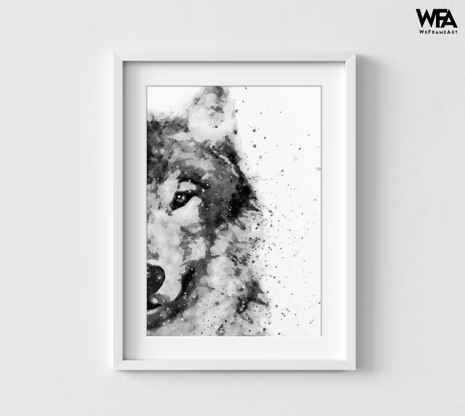 Black and White Wolf Painting Print Framed Wolf Watercolor Etsy